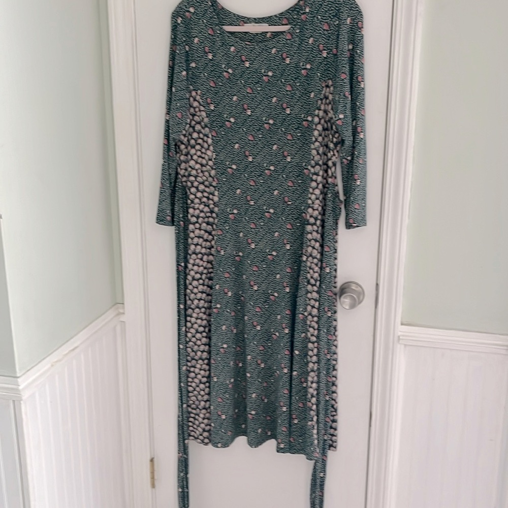 Boden Anna Dress Green Hodge Podge Jersey Mixed Pattern Midi Size US 14 R